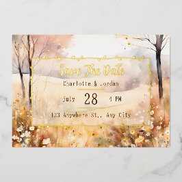 トーン自然素朴な開花秋の日付を保存 箔招待状