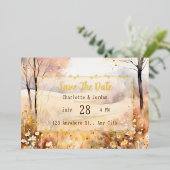 トーン自然素朴な開花秋の日付を保存 箔招待状 (立ち正面)