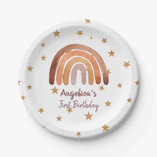 トー自然ンウォーターカラーレインボーファースト誕生日    ペーパープレート (正面)