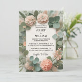 ト赤面パステルピーチミントモスセージ結婚グリーン 招待状 (スタンド正面)