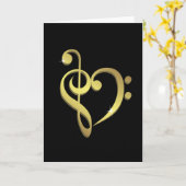 ト音記号およびヘ音記号音楽ハートは愛します カード (黄色い花)