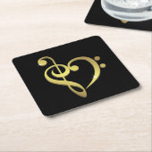 ト音記号およびヘ音記号音楽ハートは愛します スクエアペーパーコースター (アングル)