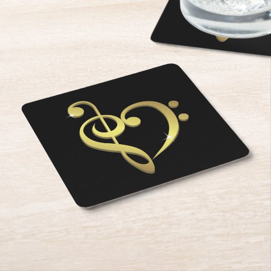 ト音記号およびヘ音記号音楽ハートは愛します スクエアペーパーコースター (アングル)