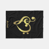 ト音記号およびヘ音記号音楽ハートは愛します フリースブランケット (正面(横))