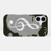 ト音記号の入ったアメリカ地図 iPhone 16ケース (裏面横)