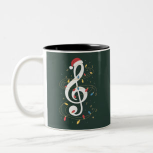 ト音記号 クリスマス ライト 音楽好き ミュージシャン ツートーンマグカップ