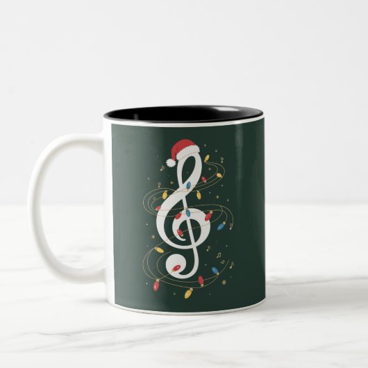 ト音記号 クリスマス ライト 音楽好き ミュージシャン ツートーンマグカップ (左)