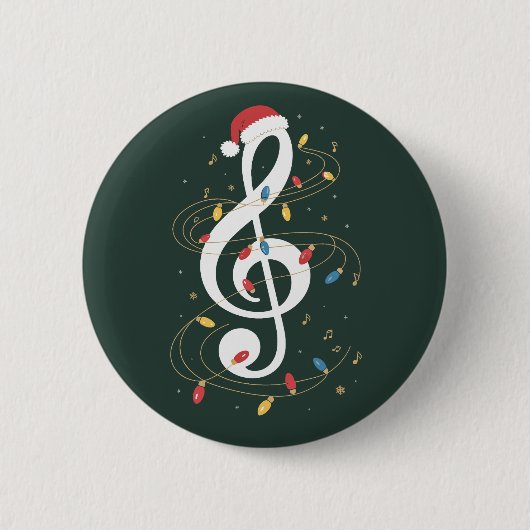 ト音記号 クリスマス ライト 音楽好き ミュージシャン 缶バッジ (正面)