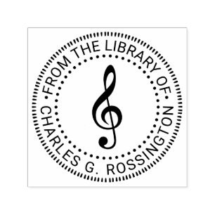 ト音記号 ソ音記号 丸型 図書館 本 名前 セルフインキングスタンプ