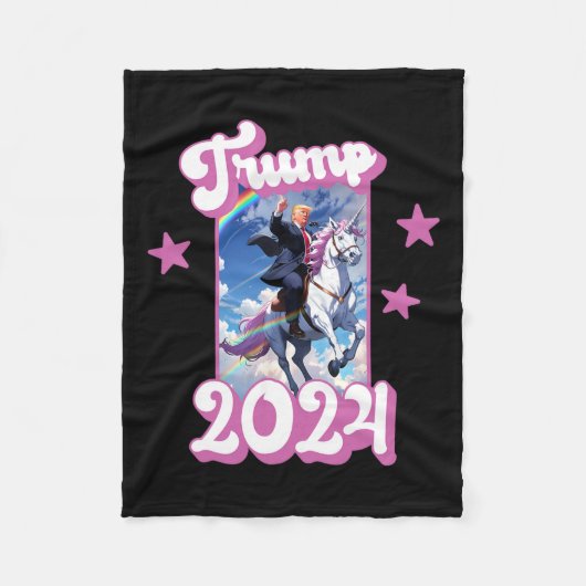 ドおもしろいナルドトランプはユニコーンに乗っている。ピンクトランプ2 フリースブランケット (正面)