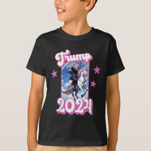 ドおもしろいナルドトランプはユニコーンに乗っている。ピンクトランプ Tシャツ