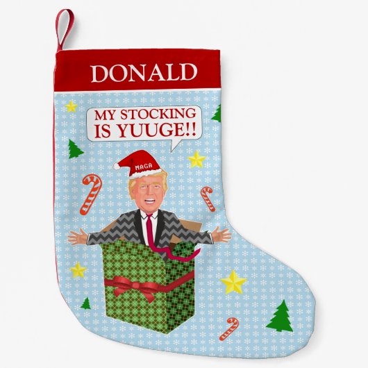 ドおもしろいナルドトランプクリスマスユゲ政治ユーモア スモールクリスマスストッキング (正面)