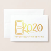 ドアが外に出る途中で当たらないでくれ！新年 箔カード (封筒付き正面)