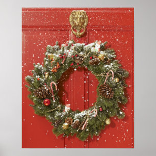 ドアでつるすクリスマスのリース ポスター