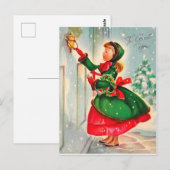 ドアにクリスマスリースを持つ女の子 ポストカード (正面/裏面)