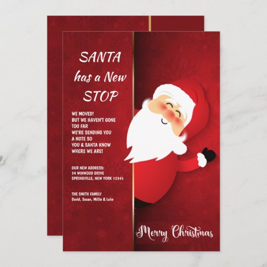ドアにサンタが!新しい住所のホリデーカード シーズンカード (正面/裏面)