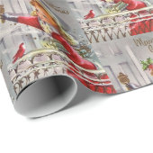 ドアにプレゼントを持つヴィンテージのクリスマスガール ラッピングペーパー (ロールコーナー)