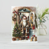 ドアに立つヴィンテージのサンタクロース シーズンカード (スタンド正面)