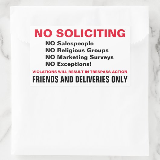 ドアのシール/ドアの看板を勧誘しない 長方形シール (バッグ)