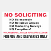 ドアのシール/ドアの看板を勧誘しない 長方形シール (正面)