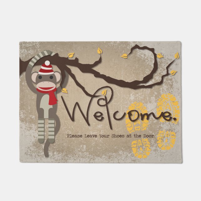 ドアのソックス猿であなたの靴を残して下さい ドアマット (正面)