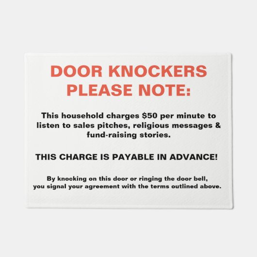 ドアのノックアご注意ノベルティサイン警告のおもしろい ドアマット (正面)