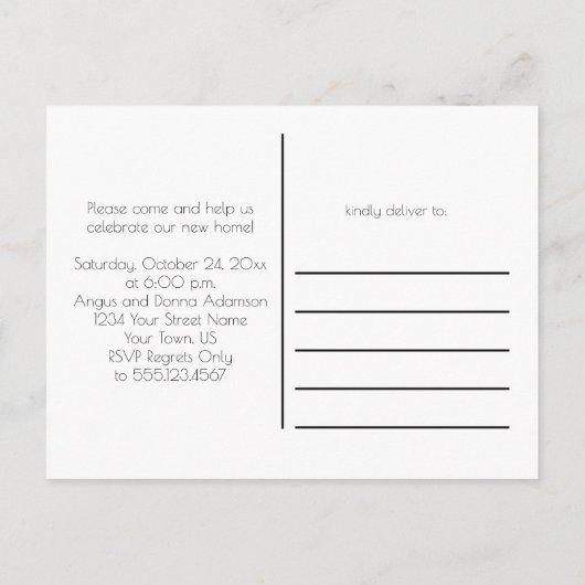 ドアのプラクの家の甘い家の引っ越し祝いパーティーのパーティー| インビテーションポストカード (裏面)