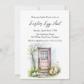 ドアの前の卵イースター卵狩り 招待状 (正面)