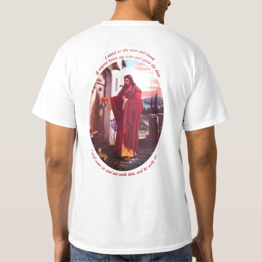 ドアの宗教Tシャツのギフトのイエス・キリストノック Tシャツ (裏面)