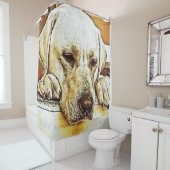 ドアの黄色いラブラドル・レトリーバー犬 シャワーカーテン (インサイチュ)