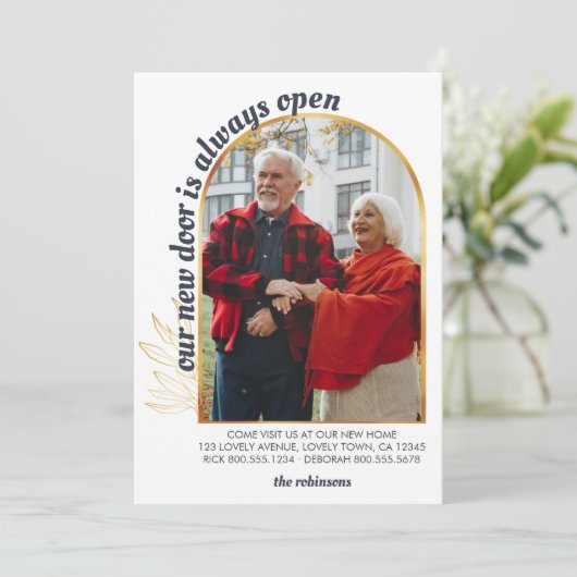 ドアは常に開いている金ゴールドアーチ写真グレー移動 案内状 (スタンド正面)