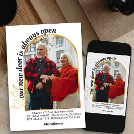 ドアは常に開いている金ゴールドアーチ写真グレー移動 案内状