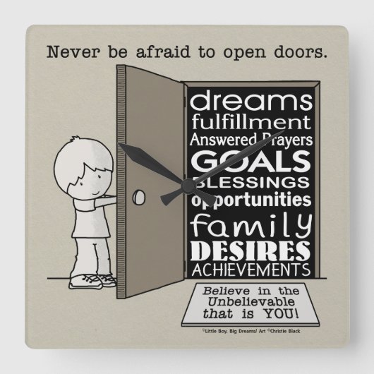 ドアを開く スクエア壁時計 (正面)