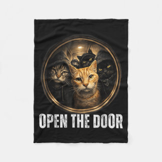 ドアを開けて 笑える猫ギャングのミーム フリースブランケット