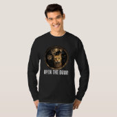 ドアを開けろ 面白い猫ミーム 猫ギャング ユーモア デザイン Tシャツ (正面フル)