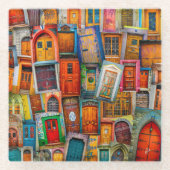 ドアアートヴィンテージドアコラージュカラフル ガラスコースター (正面)