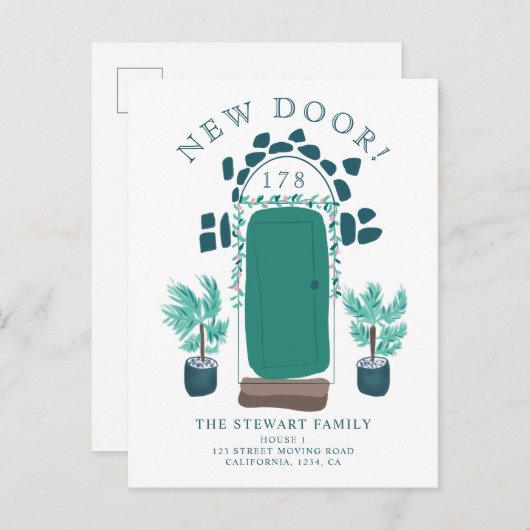 ドアイラストレーションフローラ新しいホームムービング 案内ポストカード (正面/裏面)
