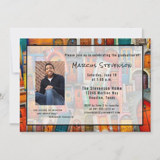 ドアズ引用文写真高校卒業パーティー 招待状 (裏面)