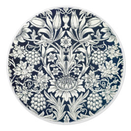 ドアノブ – ブルーホワイトヒマワリとつる植物 セラミックノブ