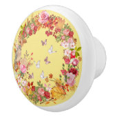 ドアハンドル – セラミックノブ – 花のデザイン (右)