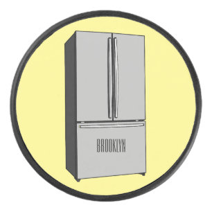 ドアフランスの冷蔵庫の漫画イラストレーション アイスホッケーパック