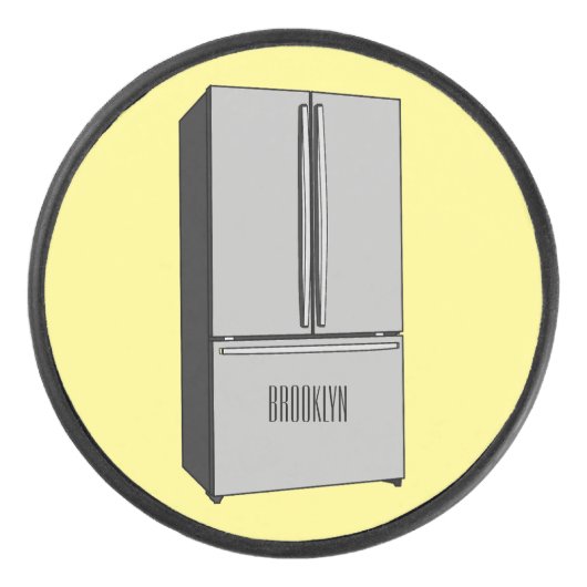 ドアフランスの冷蔵庫の漫画イラストレーション アイスホッケーパック (正面)