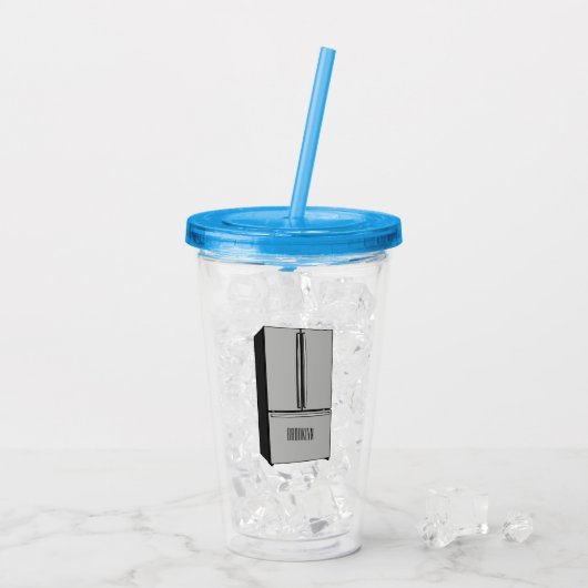 ドアフランスの冷蔵庫の漫画イラストレーション アクリルタンブラー (アイス裏面)