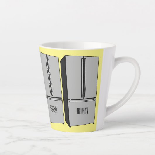 ドアフランスの冷蔵庫の漫画イラストレーション カフェラテマグ (右)