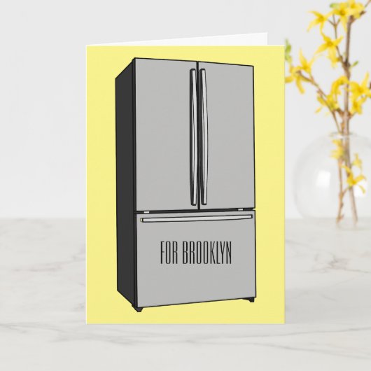 ドアフランスの冷蔵庫の漫画イラストレーション カード (黄色い花)