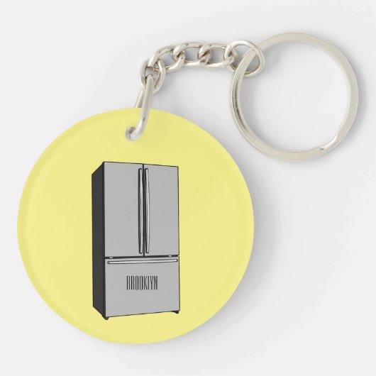 ドアフランスの冷蔵庫の漫画イラストレーション キーホルダー (裏面)