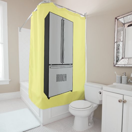 ドアフランスの冷蔵庫の漫画イラストレーション シャワーカーテン (インサイチュ)