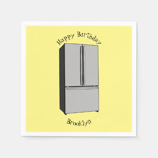 ドアフランスの冷蔵庫の漫画イラストレーション スタンダードカクテルナプキン (正面)