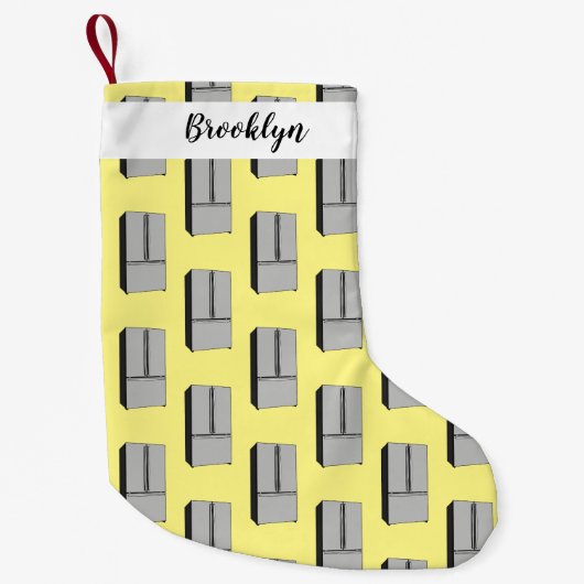 ドアフランスの冷蔵庫の漫画イラストレーション スモールクリスマスストッキング (正面)