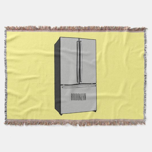 ドアフランスの冷蔵庫の漫画イラストレーション スローブランケット (正面)